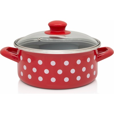 Metalac Červený puntík, Kastrol se skl. poklicí 22 cm, 3,5 l, černý vnitřek