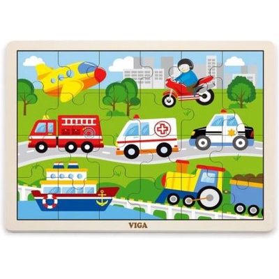 Viga Toys Дървен пъзел Viga - Превозни средства, 24 елемента (51462)