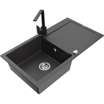 Mexen Leo кухненска мивка от гранит с 1 отделение с ръб и кухненски смесител Rita, черен на пръски - 6501-76-670300-70 (6501-76-670300-70)