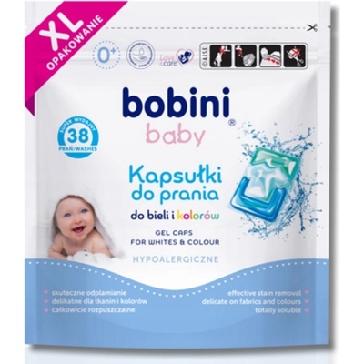 Bobini Baby Kapsule na pranie pre deti Hypoalergénne Biele Farba 38 PD