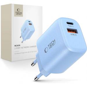 Tech-Protect nca30 2-port network charger pd 30w / qc3.0 baby blue (5906302330676)