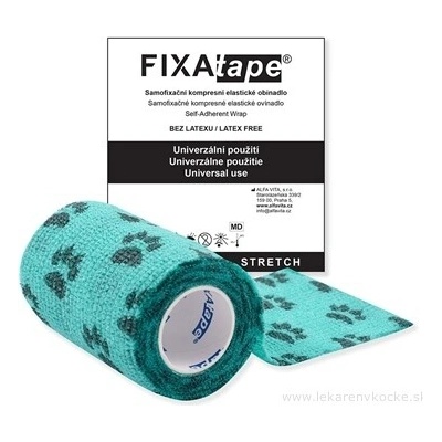 ALFA VITA, s.r.o. FIXAtape STRETCH samofixačné elastické ovínadlo bez latexu, zelené s labkami, 7,5 cm × 4,5 m, 1 ks