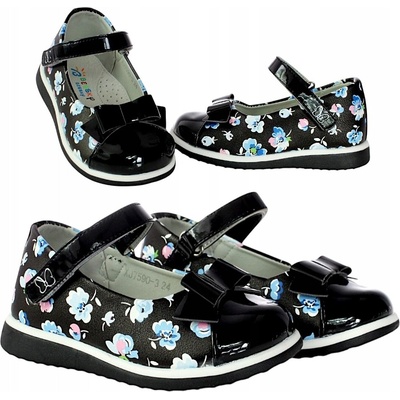 Baleríny detské lakovky čierne na suchý zips profilovaná vložka 6490