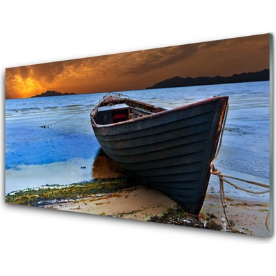 Skleneny obraz Loď more pobrežie pláž 100x50 cm