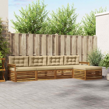 vidaXL Комплект дивани за открито 5 pcs Натурален и Бежов (3373288)