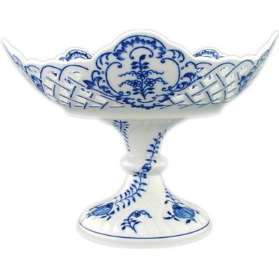 Český porcelán Dubí Cibulák mísa pětihranná prolamovaná na dortové noze 70162 24 cm