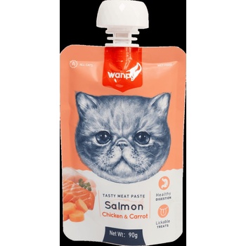 Wanpy Tasty Cat - Месна паста за котки със сьомга, пиле и морков, 90 гр