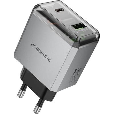 BOROFONE Зарядно за стена - Borofone (BN20 Lena) - USB-C + USB-A, PD35W QC3.0 - Металик