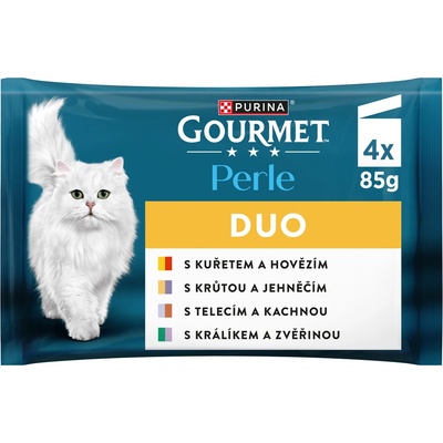 Gourmet Perle DUO kuře a hovězí krůta a jehněčí telecí a kachna králík a zvěřina 4 x 85 g