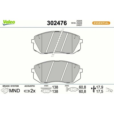 Sada brzdových platničiek kotúčovej brzdy VALEO 302476