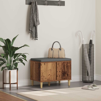 vidaXL Пейка за коридор с възглавница Старо дърво 60 x 38 x 46 см (891526)