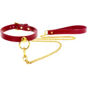 Taboom Bondage in Luxury O-Ring Collar and Chain Leash Red