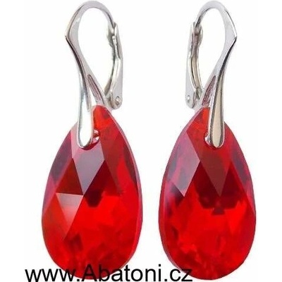 Swarovski Elements Pear krystal 22 mm stříbrné náušnice visací červená slza, kapky 31063.2 Light Siam
