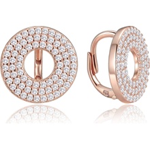 MINET 4395 Luxusní rose gold kruhové stříbrné náušnice s bílými zirkony