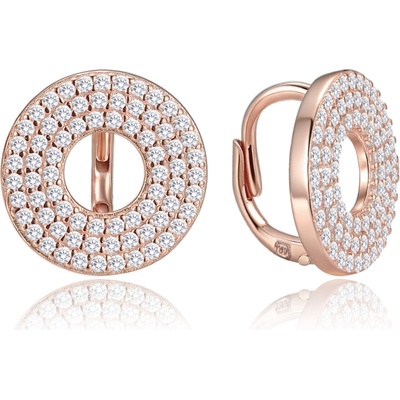MINET 4395 Luxusní rose gold kruhové stříbrné náušnice s bílými zirkony