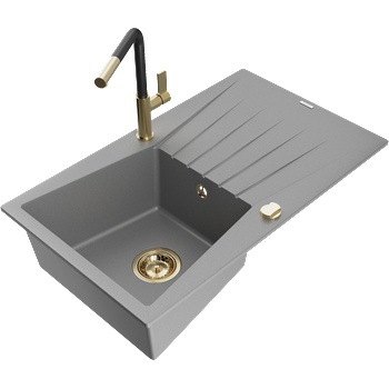 Mexen Cesar гранитна мивка с 1 гнездо и кухненски смесител Flora, сива - 6514-71-670401-57-G (6514-71-670401-57-G)