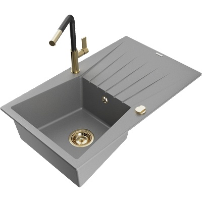 Mexen Cesar гранитна мивка с 1 гнездо и кухненски смесител Flora, сива - 6514-71-670401-57-G (6514-71-670401-57-G)