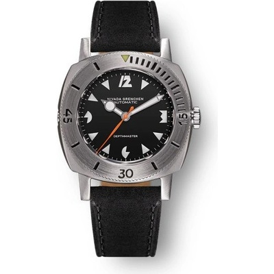 Nivada Grenchen Depthmaster Pacman White 14102A Black Leather