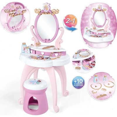 Smoby Kosmetický stolek Disney Princess 2in1 Hairdresser a židle s 10 zkrášlovacími doplňky 94 cm výška – Zboží Dáma