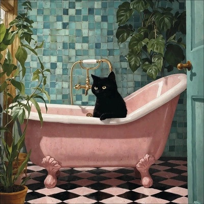 Skleněný obraz Cat In The Bathtub 30x30cm