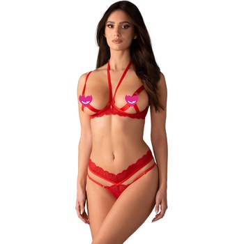 Obsessive Cupide Desir 2-pcs Crotchless Set Red XXL/XXXL