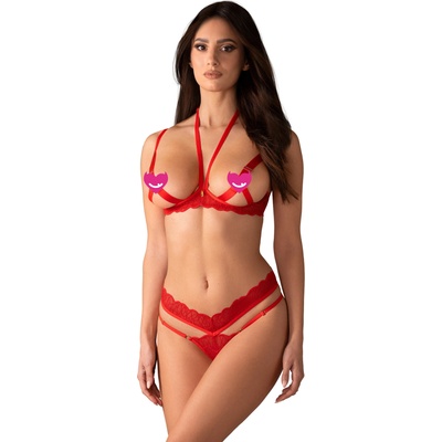 Obsessive Cupide Desir 2-pcs Crotchless Set Red XXL/XXXL