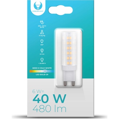 Forever Light LED žiarovka G9, 6W, 480LM, 330° Studená biela