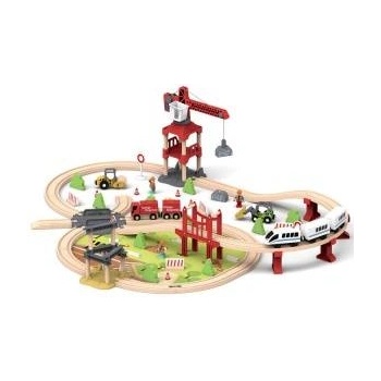 Jokomisiada Wooden train for children, transport base, crane, train, tracks ZA4830