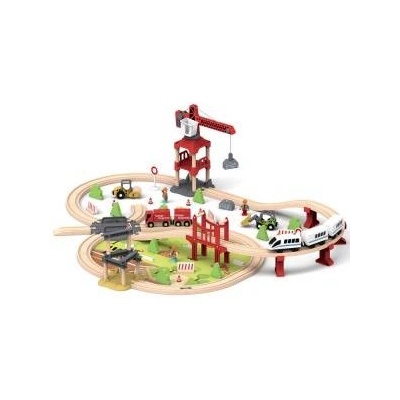 Jokomisiada Wooden train for children, transport base, crane, train, tracks ZA4830