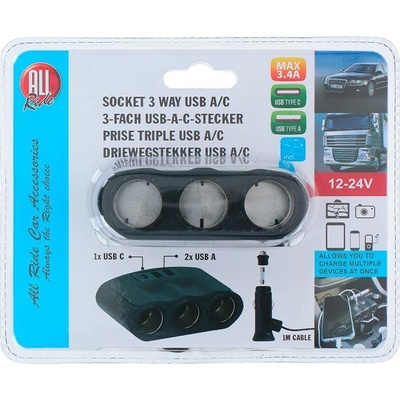 5801066 ALLRIDE Roztrojka 12/24 V + USB-C a 2x USB-A