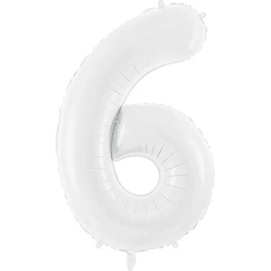 Party Deco Фолиев Балон Цифра, Бяло, 86см - 6 (fb130-6-008)