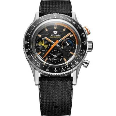 Nivada Grenchen Chronoking Meca Racing Carbon - Inter. Bezel - Black Rubber Tropic