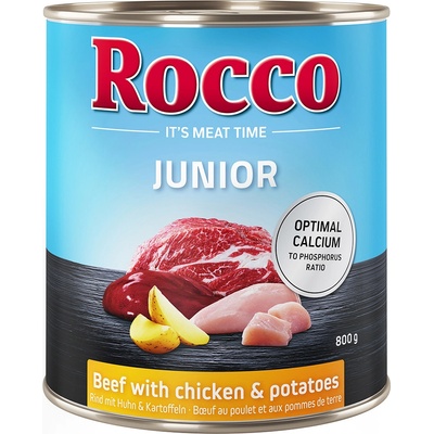 Rocco 24x800г Junior Rocco, консервирана храна за кучета - говеждо с пиле и картофи