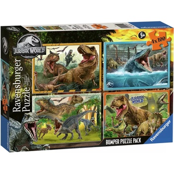 Ravensburger Детски пъзел Ravensburger от 4 x 100 части - Джурасик свят (5619)