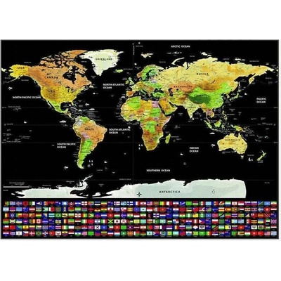 Malatec Veľká Stieracia mapa sveta s vlajkami Deluxe 82 x 59 cm čierna