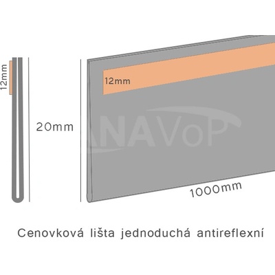Cenovková lišta jednoduchá 20 antireflexní - 20x1000mm - čirá samolepka - 1 ks