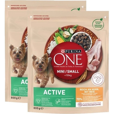Purina One Mini/Small Active kura s ryžou 2 x 0,8 kg