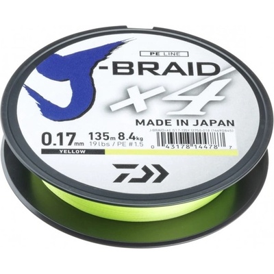 Daiwa šňůra J-Braid 4 Žlutá 135m 0,13mm 5,9kg