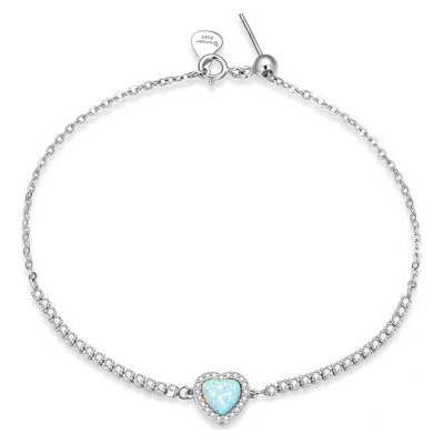 For Silver Náramek SRDCE S OPÁLEM - STŘÍBRO 925