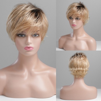 Zlatá blond pixie z pravých a umělých vlasů Candy