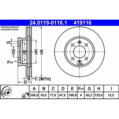 ATE 419116 brzdový kotúč 24.0119-0116.1, súprava 2 ks