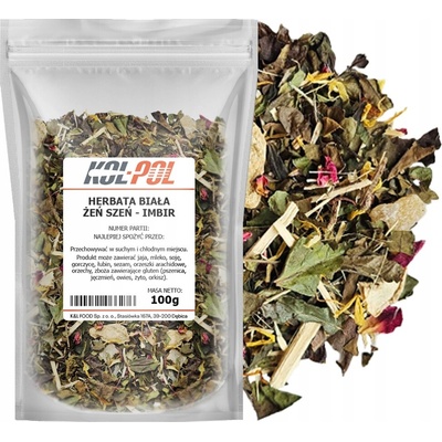 Kol-Pol BÍLÝ ČAJ ŽENŠEN ZÁZVOR Aromatická směs sypaných lístků 100 g