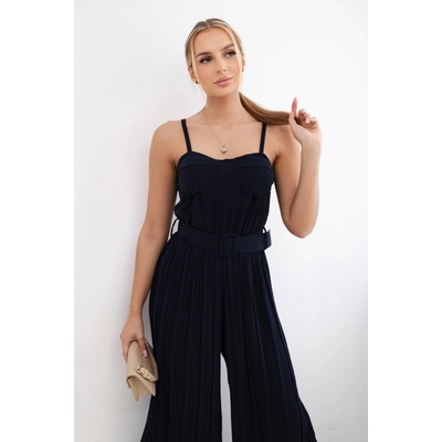 Kesi Pleated jumpsuit with straps navy blue