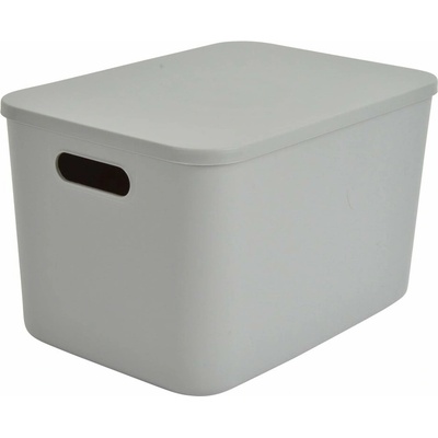 Homéa Sivý plastový úložný box s vekom 35,5 x 25,5 x 23 cm