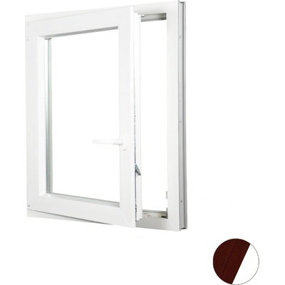 Aluplast plastové jednokřídlo 900 x 1400 mm Mahagon/bílá, Levé, Trojsklo Ug= 0,7
