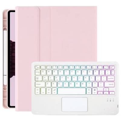 Калъф с подсветка на клавиатурата, тъчпад и място за Apple Pencil за iPad Air 4 (2020) / Air 5 (2022) / Pro 11" (2018) - светлорозов (75442)
