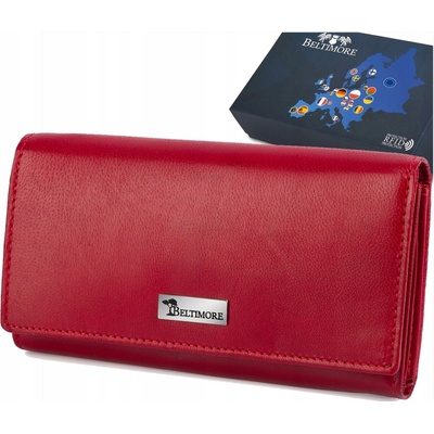 Dámska kožená peňaženka horizontálna RFID na karty červená Beltimore A03