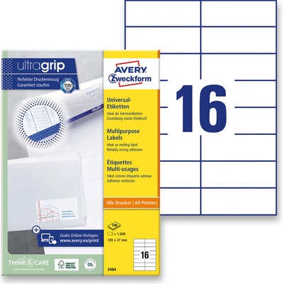 Avery Zweckform 3484 univerzální etikety 105,0 x 37,0 mm 1600 etiket bílé