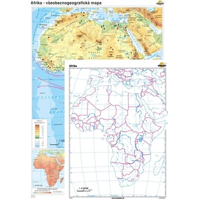 Cartographia Afrika - všeobecnogeografická mapa + slepá mapa DUO (100x140 cm – 1:7300000), nástenná, fóliovaná, lištovaná