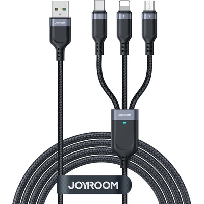 JOYROOM 3в1 кабел Joyroom Multi-Use Series S-1T3018A18, USB към Lightning / USB-C / microUSB, 30 cm, черен (S-1T3018A18)